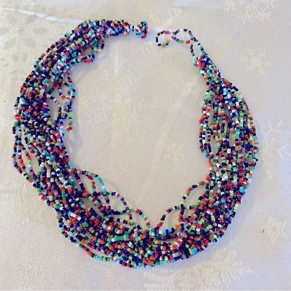 20 Strand Seed Bead Necklace 34”-36”  Beaded Adjustable Toggle Clasp Vintage - Picture 2 of 4